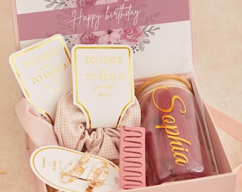 Personalized Birthday Box Gift Set, Custom Glass Cup Box, Pink Box, Personalized Birthday Set, Birthday Present, Best Friend Gift