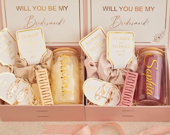 Personalized bridesmaid gift set, Will You Be My Bridemaid box set with ice coffee cup, wedding gifts for your best friends and loved ones