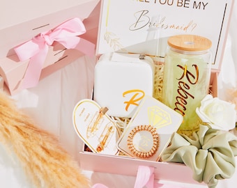 Gold will you be my bridesmaid proposal box set, personalized bridesmaid gift blush, matron of honor maid of honor bridesmaid glass tumbler