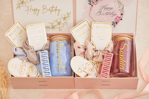 Personalized Birthday Box Gift Set, Custom Glass Cup Box, Pink Box, Personalized Birthday Set, Birthday Present, Best Friend Gift
