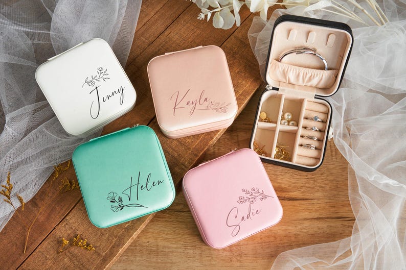 Personalisierte Brautjungfer Schmuck Reisebox, Brautjungfer Geschenke, Geschenk für sie, Muttertagsgeschenk, Geschenk für Brautparty, Geschenk für die Brautjungfer Teal