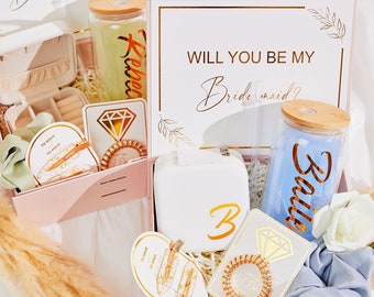 Gold will you be my maid of honor proposal box set, personalized bridesmaid gift blush, matron of honor bridesmaid glass tumbler