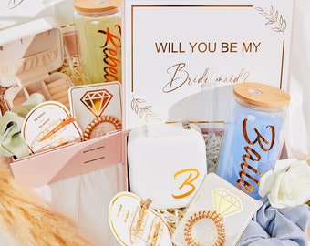 Gold will you be my maid of honor proposal box set, personalized bridesmaid gift blush, matron of honor bridesmaid glass tumbler