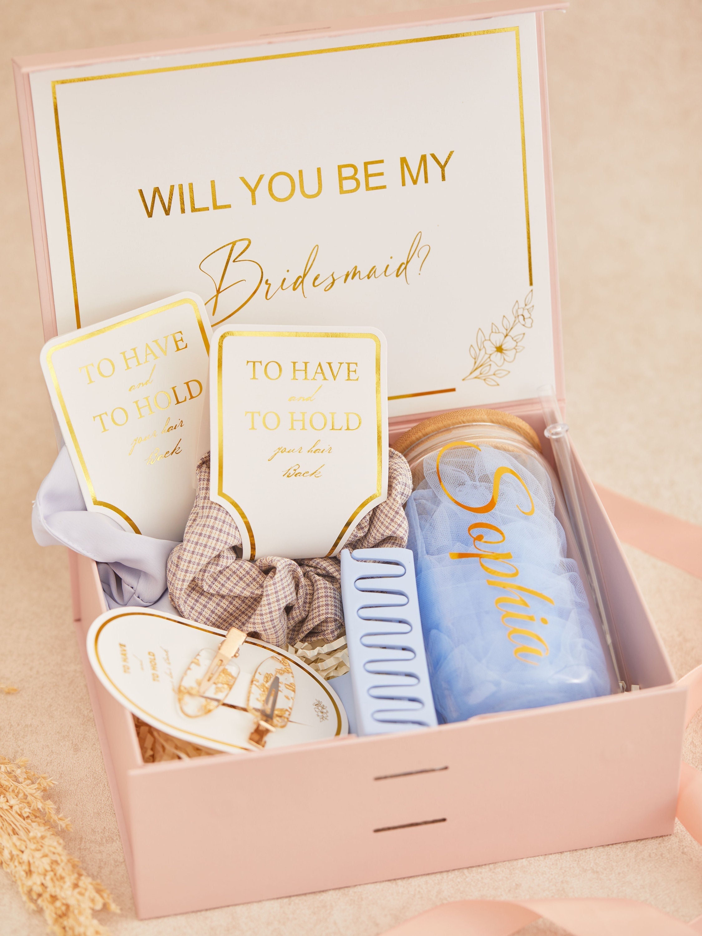 Sky bridemaid proposal box gift set, personalized Will You Be My Bridemaid box set with ice coffee cup