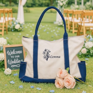 Custom Canvas Tote with Name, Personalized Canvas Tote Bag, Boat Tote Bag, Bridesmaid Gifts, Embroidered with Initials, Bachelorette Gift