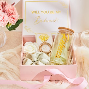 Gold will you be my bridesmaid proposal box set, personalized bridesmaid gift blush, matron of honor maid of honor bridesmaid glass tumbler image 2