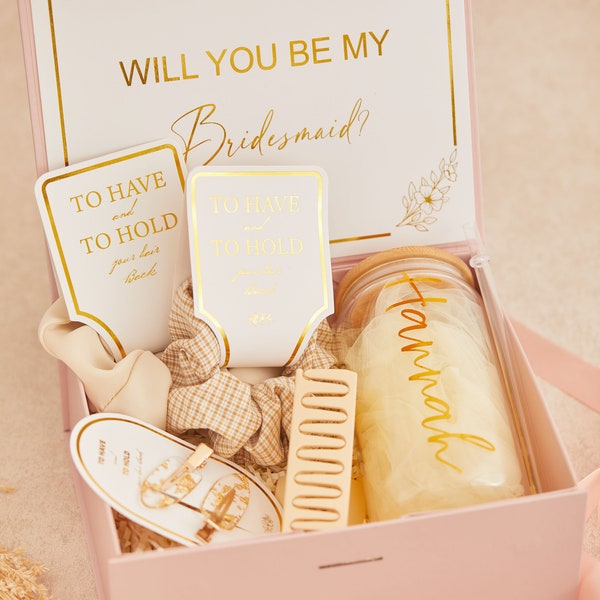 Sunrise bridemaid proposal box gift set, personalized Will You Be My Maid of Honor box set with ice coffee cup