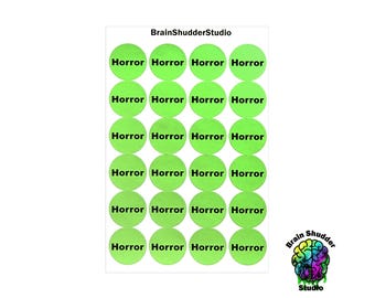 Green Horror VHS Movie Labels | Round VHS Movie Label Stickers | Retro Movie Categorization Labels