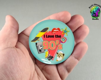 I Love the 90s Pin - Retro Nostalgia Button Badge