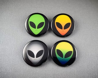 Alien Heads | Button Pin 4-Pack | Gifts for Sci-Fi Fans