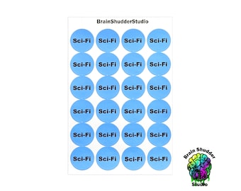 Sci-Fi VHS Movie Labels | Round VHS Movie Label Stickers | Retro Movie Categorization Labels