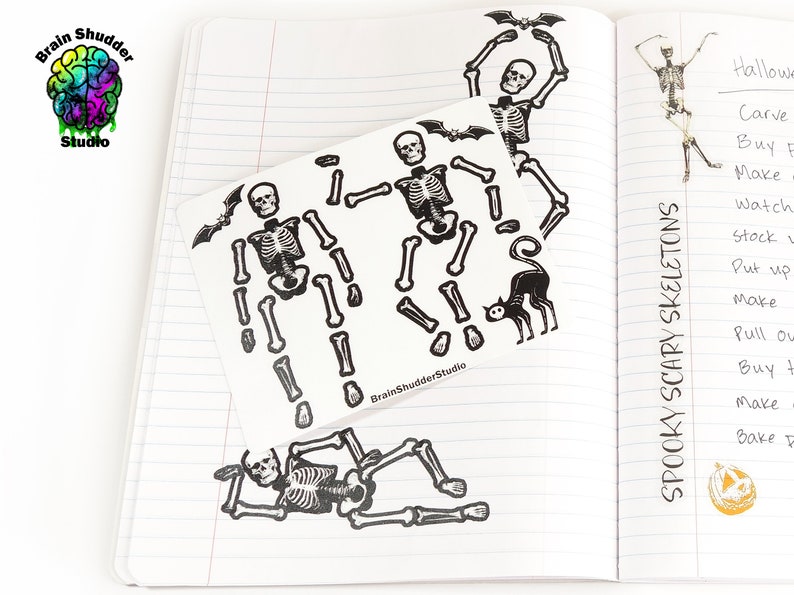 Skeleton Shells Sticker Poseable Skeleton Stickers | Sticker Sheet - Etsy