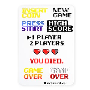 Retro Arcade Game Pixel Text Sticker Sheet | Gaming Stickers | Gifts for Gamers