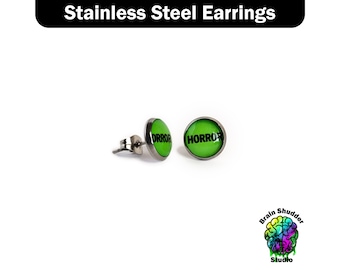 Green Horror Earrings | Horror Jewelry | Round Stud Earrings