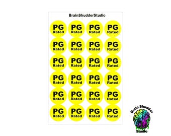 PG-rated VHS Movie Labels | Round VHS Movie Label Stickers | Retro Movie Categorization Labels