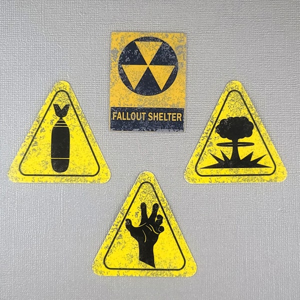 Nuclear Fallout Stickers | Easy Peel Die Cut | Fallout Shelter Sign, Zombie Hand Warning Sign, Mushroom Cloud, Bomb Caution Sign