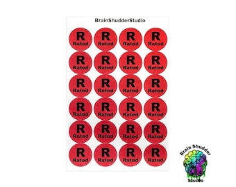 R-rated VHS Movie Labels | Round VHS Movie Label Stickers | Retro Movie Categorization Labels