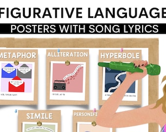 Figurative Language Posters, English Classroom Decor, Modern Class Decor, Lyric Art