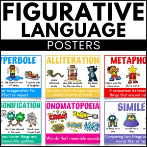 Pósteres de lenguaje figurativo, pósteres para el aula de inglés, pósteres de escritura, pósteres de aprendizaje