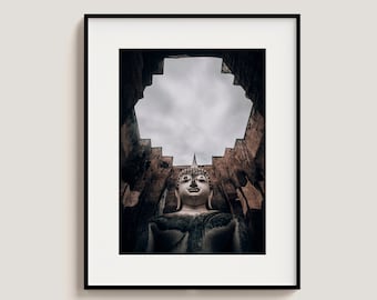 Buddha Statue in Temple wall art, neutral colors print, Thailand, Travel Photo | printable - digital download