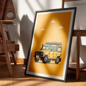 Color negrita, ilustraciones de Land Rover Defender de estilo ilustrativo, póster imprimible, 300 DPI, formato DIN A2, descarga digital instantánea