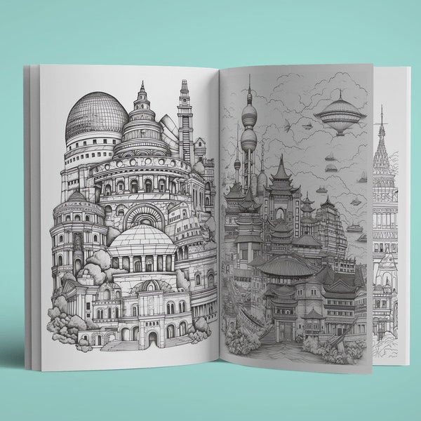 World Landmarks Coloring Book - 30 Abstract Printable Pages - High-Res Digital Download - Relaxation & Creativity for Adults