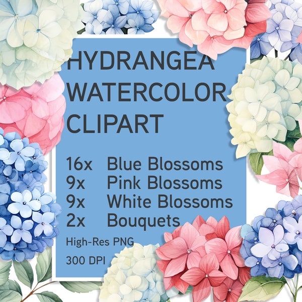 Hydrangea Clipart - Watercolor Hydrangeas - Floral Clipart - Premade Clipart - Wedding Clipart - Spring Clipart Hortensien - Flowers SVG