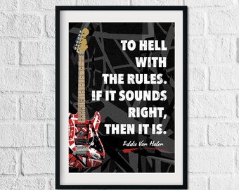 Eddie Van Halen Motivational Quote Poster - Digital Download Printable - Featuring Detailed Illustration of his 'Frakenstrat' custom guitar