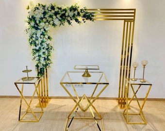 Shiny Gold Flower Metal Stand - Arch Frame Wedding Background Shelf Frame - Baby Party Display Stand -  Square Arch Home Decoration