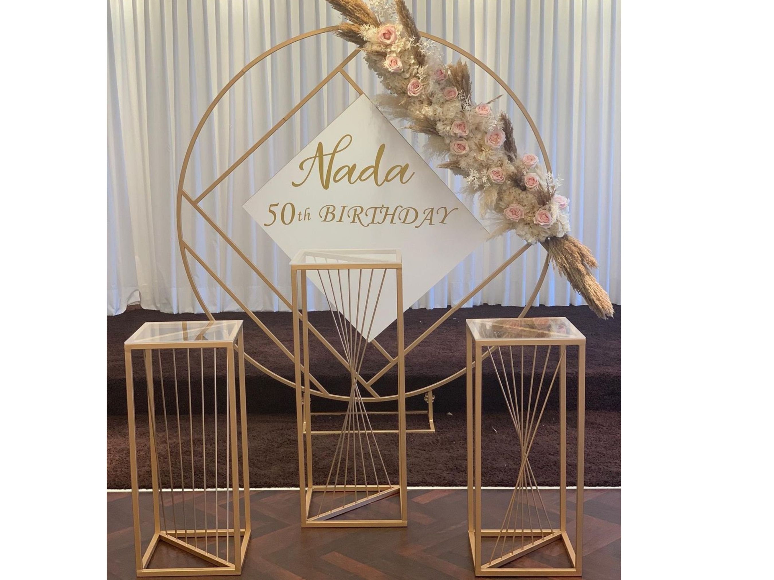 Gold Metal Wedding Arch, Flower Garland Hoop, Round Photo Backdrop