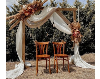 Rustic Geometric Wooden Backdrop Stand, Wedding Arch Stand, Dark Brown, Mesh Wedding Curtain