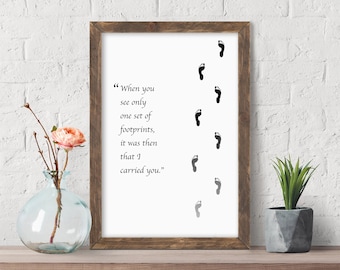 Fußspuren im Sand Gedicht Ausdruck Poster, druckbare religiöse Zitate, Wohnzimmer Druck, Housewarming Geschenk, Typografie Zeichen