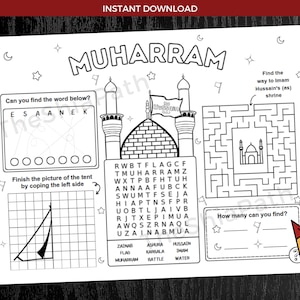 Muharram Placemat | Printable Activities for Families and Kids | Shia Kids | Imam Hussain | Karbala | Instant Download | 8.5x11 and 11x17