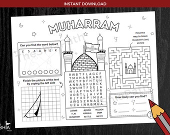 Muharram Placemat | Printable Activities for Families and Kids | Shia Kids | Imam Hussain | Karbala | Instant Download | 8.5x11 and 11x17