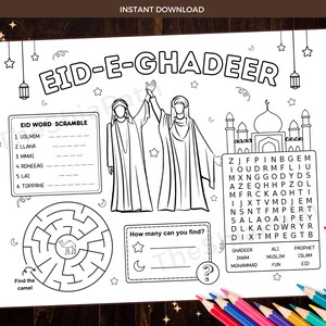 Eid-e-Ghadeer Placemat | Printable Activities for Families and Kids | Shia Kids | Ghadeer Event | Instant Download | 8.5x11 and 11x17