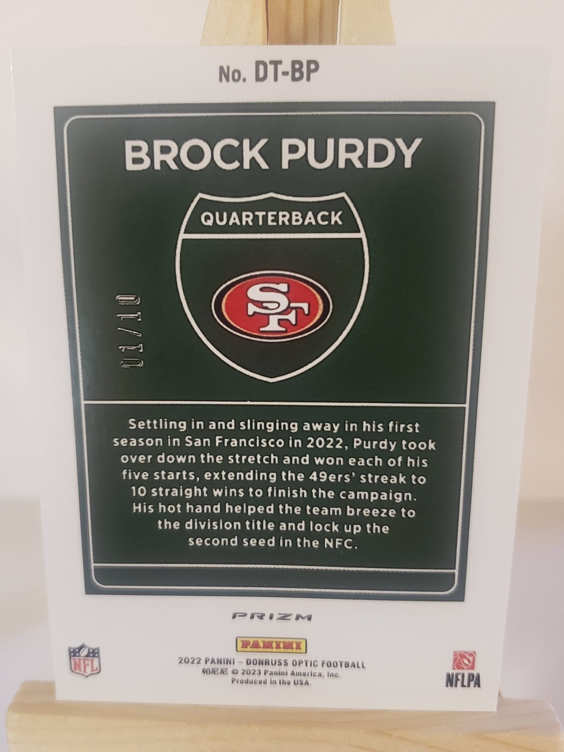 Brock Purdy 2022 Donruss Optic Downtown Rookie Novelty NFL Football Card Reprint Etsy