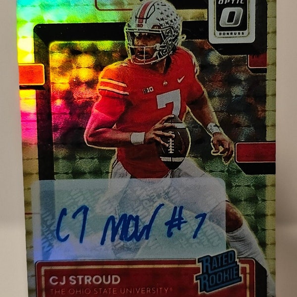 CJ Stroud 2023 Panini Chronicles Donruss Optic Draft Picks Gold Vinyl 1/1 Rookie Auto  NFL Football Novelty Card Reprint