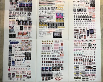Set of 6:Package Deal Miniature Graffiti slap stickers flyers posters signs for toy photography , dioramas and props 1/12 READ DESCRIPTION