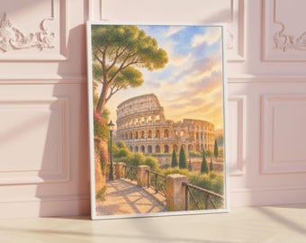 Rome Watercolour Travel Print, Colosseum Italy Wall Art Poster, Italian City Decor, Rome Travel Art, Italy Holiday Gift