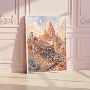 Big Thunder Mountain Disneyland Wall Art Print, Theme Park Ride Travel Poster, Western Mine Train Coaster Gift for Park Fans