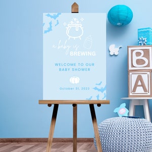 Halloween Baby Shower Welcome Sign: Blue Pumpkin Decor (Printable, Instant Download)