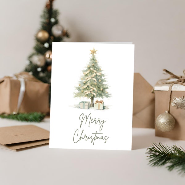 Merry Christmas Greeting Card, Folded Card, Holiday Card, Christmas Tree Stationery, Canva Printable Editable INSTANT DOWNLOAD DD012
