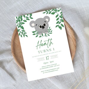 Koala 1st Birthday Invitation: Eucalyptus Party Invite (INSTANT DOWNLOAD)