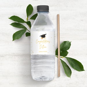 Personalized Gold Confetti Graduation Water Bottle Label (Instant Download)