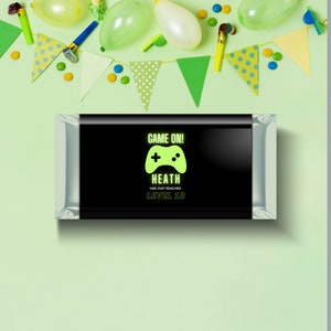 Video Game Chocolate Wrapper, Personalised Printable Template, Neon Glow Green Birthday, Aldi Chocolate Candy Wrapper INSTANT DOWNLOAD DD010