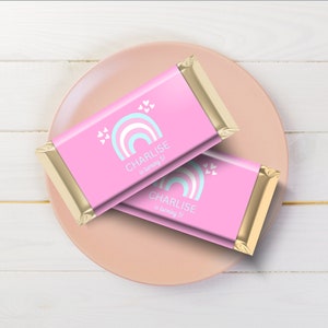 Pink Rainbow Chocolate Wrapper, Personalised Printable Template, Blue Kids Birthday, Aldi Chocolate Candy Wrapper INSTANT DOWNLOAD DD001