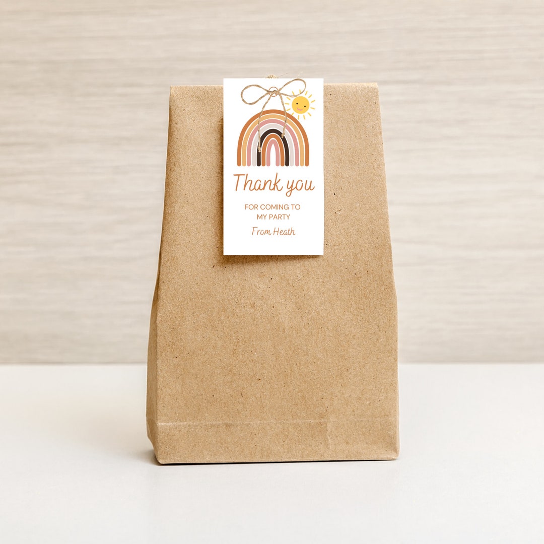 Boho Rainbow Birthday Thank You Tag Template Editable Brown - Etsy