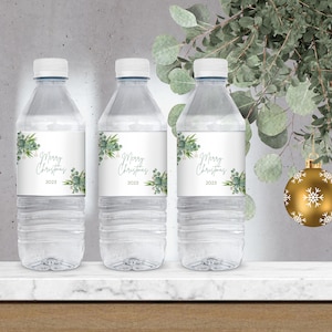 Personalized Christmas Water Bottle Label: Eucalyptus Design (Instant Download)