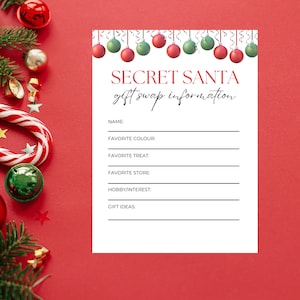 Secret Santa Gift Swap List: Printable Information Sheet (Digital Download)