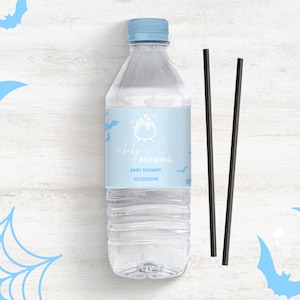 Blue Halloween Baby Shower Water Bottle Label: Printable Template (INSTANT DOWNLOAD)